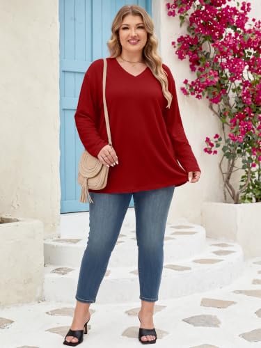 HDLTE Womens Plus Size Long Sleeve Tops V Neck Oversized T Shirts Basic Tee — view 6