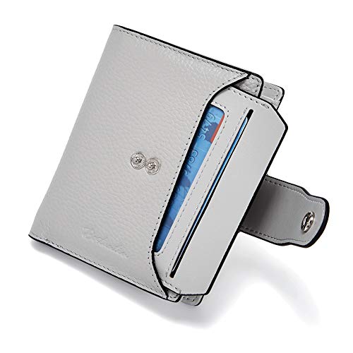 Bostanten Women Leather Wallet Rfid Blocking Small Bifold Zipper Pocket Wallet Card Case Purse With Id Window Grey #TOP5