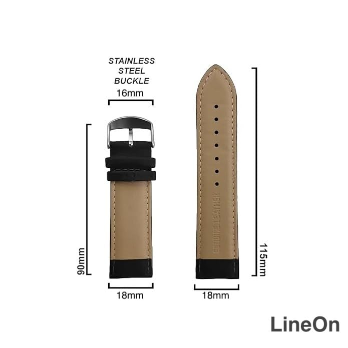 Image of Lineon NAGATA Full Padded Leather Watch Strap For Branded Watches Premium and Soft Strap For Titan, sonata, timex, casio and for all other brand