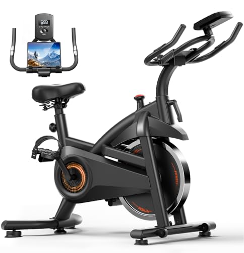 CURSOR FITNESS Exercise Bike, Brake Pad Stationary Bike for Home with Exclusive App, Stationary Bikes for Home with 300 lb Weight, Indoor Cycling Spin Bike Workout Bike with Extra Comfort Seat