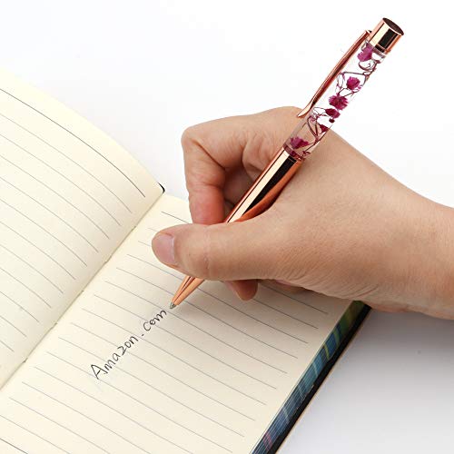 Rose Gold Ballpoint Pen,4 Pieces Metal Ball Pens Dynamic Liquid Flower Pen Black Ink Pen Refills for Office Rose Gold Desk Supplies - Thumbnail 7