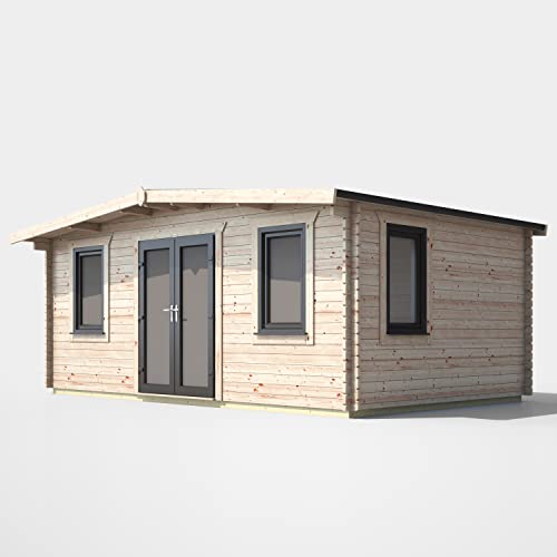 Image of Powersheds High Grade Premium Apex Chalet Log Cabin with Double Door, EPDM Rubber Roofing, Door & Window Flexibility, made from Extra Thick Timber & Toughened Glass (Central Orientation Door)