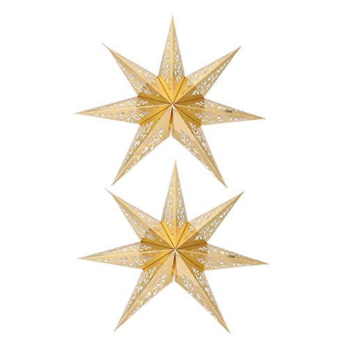 Uonlytech Gold Paper Star Lampshade, Christmas Hollow Star Lamp Shade Stars Origami Lanterns Light Cover for Christmas Wedding Party Decorations (2pc)