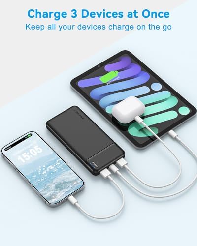 AsperX Power Bank 10000 mAh 2 Sztuki, PowerBank USB C Output & Input Zewnętrzny Akumulator, Mały, Ale Mocny, Przenośna ładowarka z Wejściami Typu C + 2 Porty USB 2,4 A do Smartfonów, iPhone i innych
