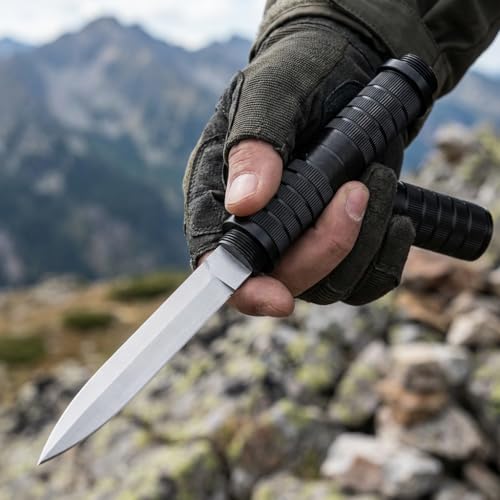 bhkz Outdoor Messer mit 5Cr13 Edelstahl Klinge – 11,5cm Fixed Blade für Camping & Bushcraft – Ergonomischer Aluminiumgriff mit passgenauer Aluminium-Scheide – Schwarz Edition