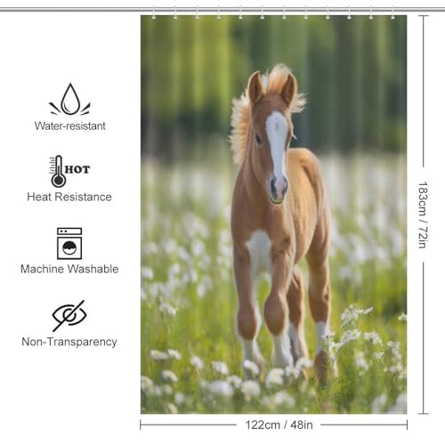 Rideau de douche cheval en polyester lavable 122x183cm - 4