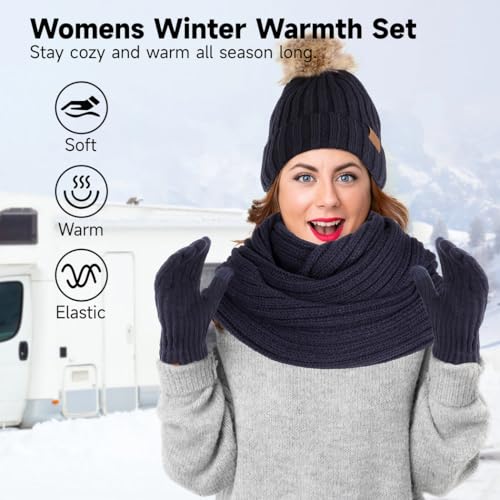Gorro y bufanda de mujer con forro polar para paseos y esquí 5