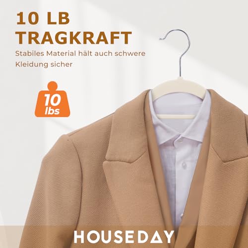 HOUSE DAY Kleiderbügel Samt, 20er Set, Premium Bügel, Kleiderbügel Platzsparend und rutschfest Samtbügel mit 360° drehbarer Haken für Hemden, Anzüge, Pullover, Hosen, Beige