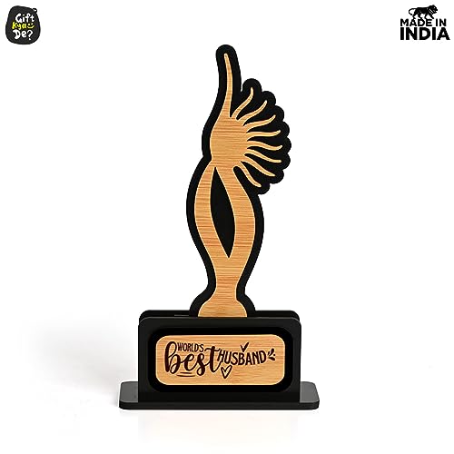 Image of GKD Best Husband Trophy - Premium Wooden Tabletop Award for Husband's Birthday, Anniversary, Valentine's Day (Size 10x6)