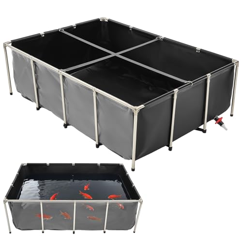 VEVOR Bassin à Poissons Hors Sol, Capacité 1781,3 L, Étang à Poissons en Toile PVC, avec Panneau Transparent, Cadre en Acier Inoxydable et Vanne de Vidange, pour Poissons Rouges, Carpes, Koïs, Noir