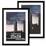 ccdcc 20x28 Poster Frame Set of 2, 20 x 28 Wood Picture Frames with Mat for 16x24, Wooden Photo Frame with Tempered Glass Cover for Wall Mounting Display, Black