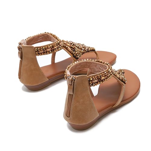 Women's Flat Sandals Womens Sandals Bohemian Dressy Casual Summer Flats Shoes Open Toe Zipper Beach Sandal4