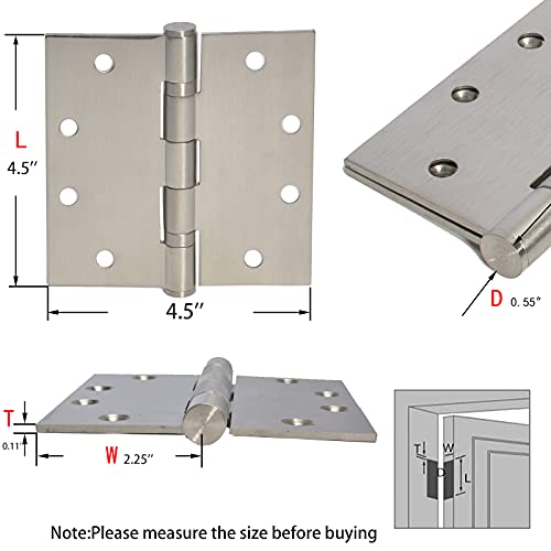 6-Pack Heavy Duty Commercial Door Hinge With Silent Steel Plain Ball Bearing, 4.5 Inch X 4.5 Inch, Thickness 3 Mm Stainless Steel, Square Corners With 48 Screws, Super Bearing Capacity #TOP1