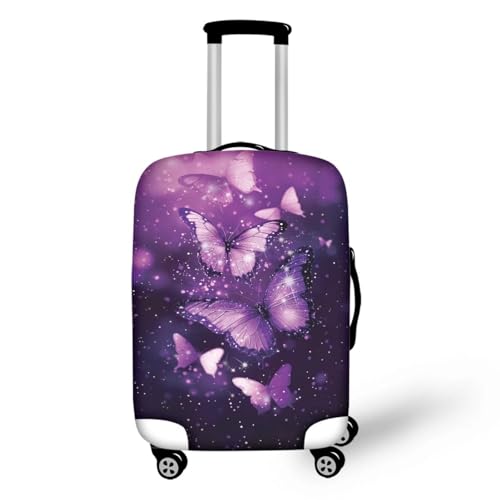 BIGCARJOB Purple Butterfly Print Luggage Cover for Travel Suitcase Protector Kids Adult Luggage Dust Cover Women Suitcase Cover Elastic Luggage Protector