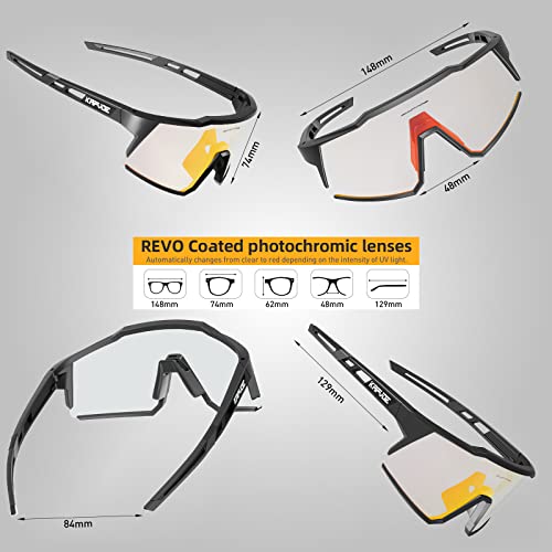 Foto von KAPVOE Photochromatische Selbsttönend Fahrradbrille TR90 Rahmen für Herren Damen Klar Sportsonnenbrille Sport Radfahren MTB Radbrille Sportbrille Fahren Baseball Laufen Blau Schwarz K9022