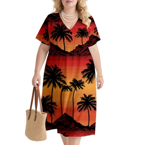 Hawaii Dress for Women, V Neck Floral Summer Dresses Loose