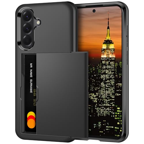 Coolden for Samsung A56 5G Phone Case with Card Holder Armor Shockproof Heavy Duty Protective Hard PC Back Soft TPU Bumper Card Slot Wallet Cases Cover for Samsung Galaxy A56 5G Phone Case (Black)