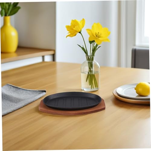 GOOHOCHY Cast Iron Fajita Sizzling Pan Non Stick BBQ Steak Plate for Indoor Grill with Even Heat Distribution Versatile Cooking for Meat Vegetables Seafood Family Serving Board - Image 4