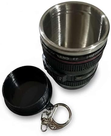 Lens Görünümlü Mini Shot Bardağı Anahtarlık, Kamera Lens Tasarım, Siyah, 3 Adet