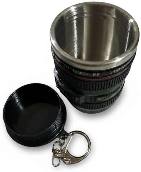 Lens Görünümlü Mini Shot Bardağı Anahtarlık, Kamera Lens Tasarım, Siyah, 3 Adet
