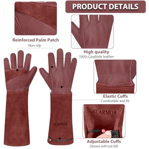 SLARMOR Long Gardening-Gloves Women/Men-Thorn proof Rose Pruning Heavy Duty Gauntlet, Best Garden Gifts for Gardener-S