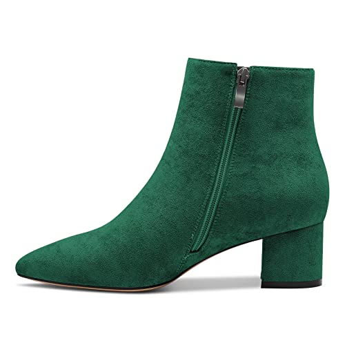Castamere Femmes Bloc Chunky Bas Kitten Talon Heel Fermé Pointu Bout Bottines Slip-on Fermeture à Glissière Bureau Classique Dress Bottes Vert 40 EU