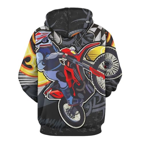 Sweatshirt pull imprimé moto de feu avec capuche et manches longues