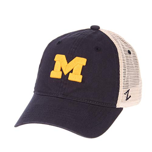 Zephyr University of Michigan UM Wolverines University Top Big Blue Washed Unstructured University Adult Mens Adjustable Baseball Hat/Cap