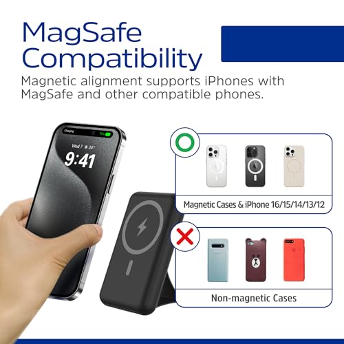 Energizer 10,000mAh Magnetic Wireless Power Bank with Foldable Stand15W Wireless & 22.5W USB C PD Fast Charging Portable Battery Pack for iPhone 16/15/14/13/12 Series, iPad, Samsung_QM10002PQ
