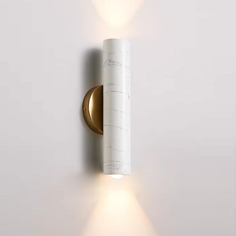 GUOGUOSM Modern Style Top And Bottom Illuminated Wall Light, 12.6in Cylindrical Marble Wall Lamp, Indoor Wall Sconce, Bedroom Staircase Dressing Table Decorative Lighting Fixtures.