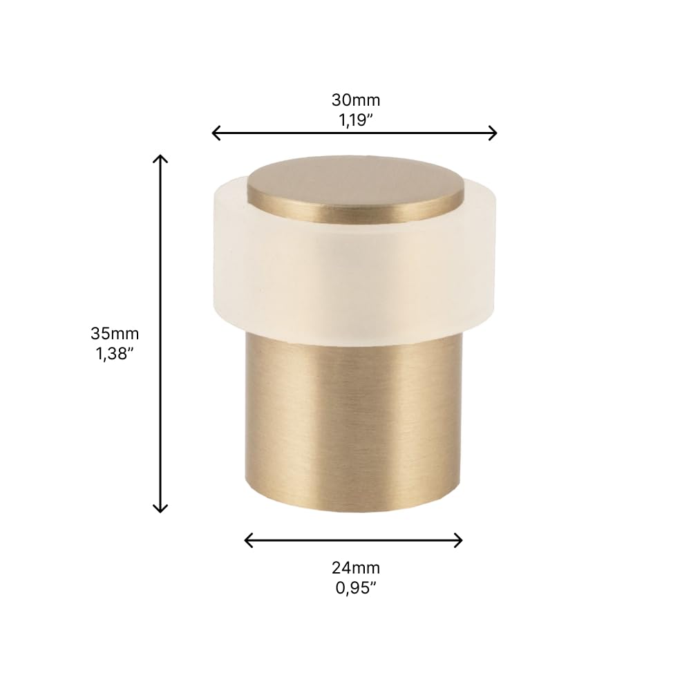 EVI Herrajes | Pack con 2 Fermaporte| Ø24 x 35 mm |Ottone Opaco con Gomma Bianca di Silicone Naturale | Compresi utensile, vite + tassello di fissaggio| I-180