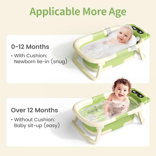 Image of Collapsible Baby Bathtub for Newborn to Toddler (0-18 Months) - Foldable Baby Bath Tub with Soft Towel, Newborn& Infant Bathtub for Travel and Outdoor, Green