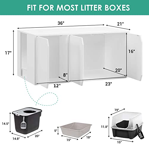Lovinouse Cat Litter Box Enclosure Furniture, Stackable Washroom Bench With Cat Litter Catch, Indoor Cat Cabinet For Living Room (White With Storage) #TOP4