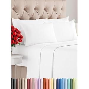 Queen Sheets Set 6 Piece – Bed Sheets Queen Size – Soft Hotel Luxury Bedding – Cooling, Comfy & Breathable – 1 Flat & 1 Fitted & 4 Pillowcases with Deep Pockets – Wrinkle Resistant & Fade Free – White