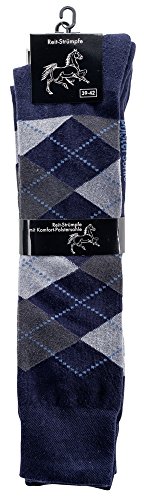 krautwear® Chaussettes d'équitation pour femme et fille - Semelle épaisse - Régulation de la température - Motif à carreaux - Coton - Multicolore - 35-38 Cover