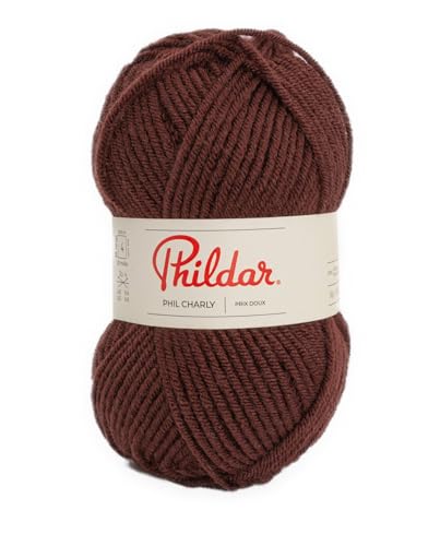 Phildar - Pelote de Laine Phil Charly - Laine à Crocheter et à Tricoter - 100% ACRYLIQUE - Aiguille n°4 - Couleur MARRON