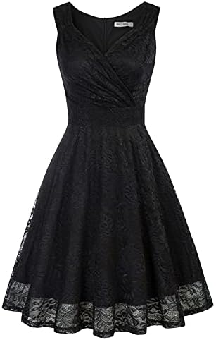 GRACE KARIN Damen Spitzen Rockabilly Kleid Knielang Retro Vintage Kleider