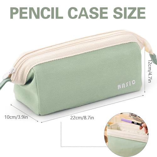 Image of MAMUNU Large Pencil Case Wide Opening - Big Capacity Pencil Pouch for Girls Boys - Portable Stationery Pen Bag for School Office College Teens Students Adults, Green