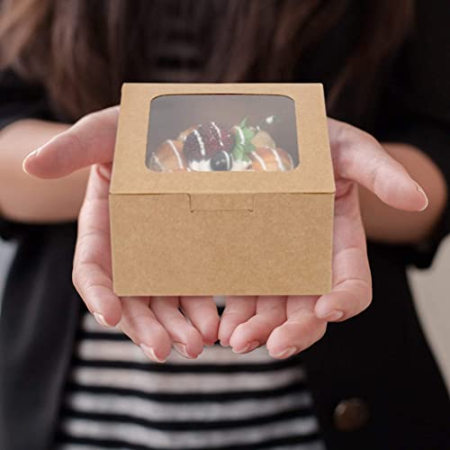 Lotfancy Brown Bakery Boxes With Window, 4X4 Inch, 60 Pcs Small Pastry Boxes For Cookie, Macarons, Mini Treat Boxes For Holidays, Parties, Birthday Gift Giving #TOP6