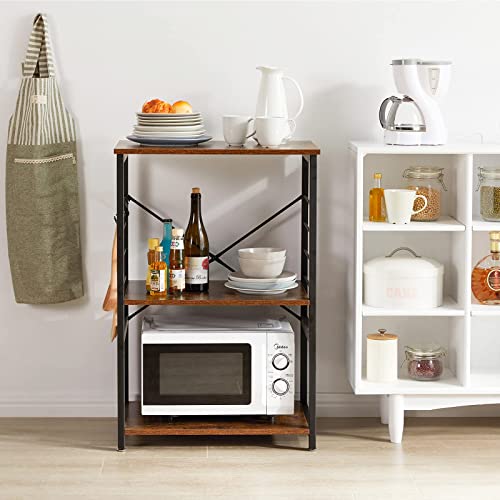 Ymyny Standing Baker's Racks, 3-Tier Kitchen Microwave Oven Stand With Metal Frame And 6 Hooks, Multifunctional Coffee Bar Table For Living Room, Panel Height Adjustable, Rustic Brown, Hd-Uhtmj022H #TOP3