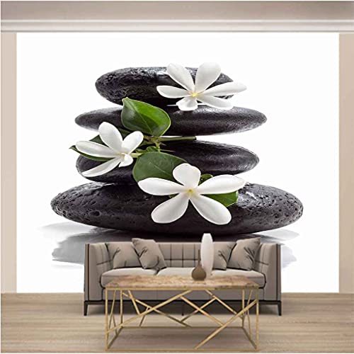 Fleurs de Pierre Noire Papier Peint 3D Effet Canevas Premium - 3