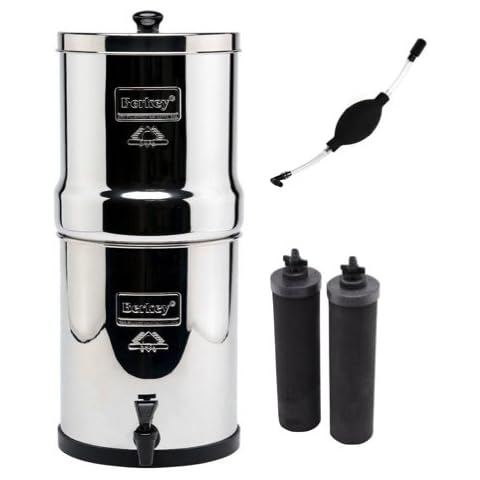 Berkey Stainless Steel Water Filtration System with 2 Black Filter Elements and Black Berkey Primer (6 Gallon (Crown Berkey)) Cover