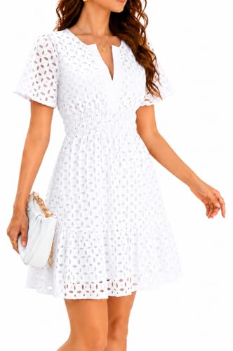 Image of INR Dress for Women Elastic Waist Hollow Out Embroidered A Line Casual Fashion Skirt Beach and Prom Cocktail Party Dresses
