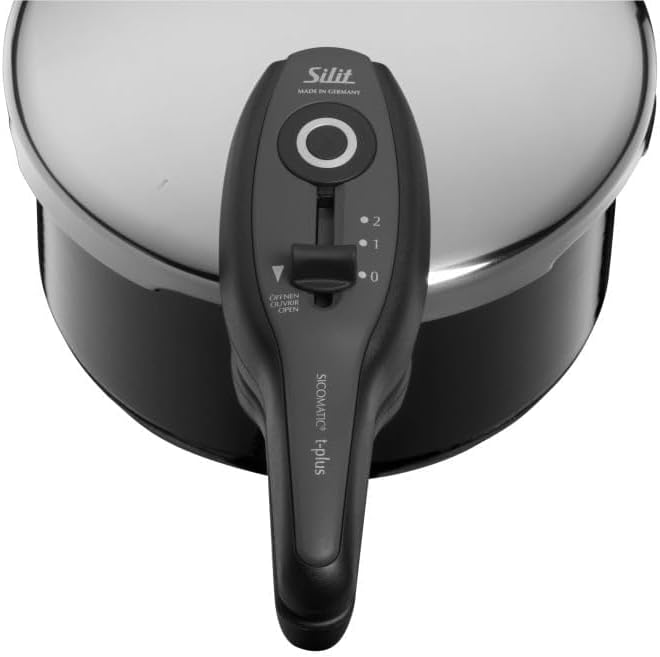 Close-up of Silit Sicomatic T-Plus lid handle with cooking settings