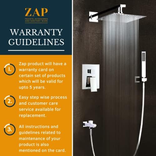 Image of ZAP Ultra Slim Square 307 Grade Stainless Steel 8 Inch Shower over Head Shower Rust Free and Long Lasting Self Clean Nozzle with Arm Combo (15 Inch Arm)