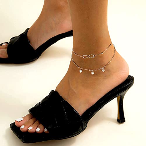 Image of ASCOMY 14K Gold Plated Ankle Bracelets for Women Dainty Layered Infinity Pearl Charm Beaded Chain Anklet Simple Cute Gold Anklets for Her Minimalist Summer Beach Foot Chain Gold Anklet Jewelry