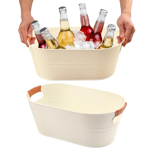 GENHAKON 2-Pack 3 Gallon White Metal Beverage Tub, Galvanized drink