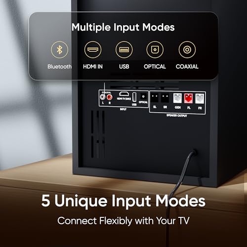 Image of Mivi Fort H550 Soundbar, 5.1 Channel HomeTheatre, 3 in-Build Speakers, 2 Satellite Speakers and 1 External Subwoofer, Multiple EQ & Input Modes, Made in India Sound bar for TV (Installation Included)