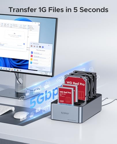 ORICO USB C 5 Bay Hard Drive Cloner/Duplicate Hard Drive Docking Station Aluminum USB 3.2 Gen 1 for 2.5\'\'/3.5\'\' SSD HDD Up to 20TB-6656C3