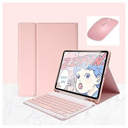 SAMTUNK Capa teclado Samsung Galaxy Tab S9 / S9 FE 10.9-11" 2023, Capa teclado Retro com teclas quadrado e mouse Teclado colorido bonito Teclado sensível ao removível Capa -Rosa